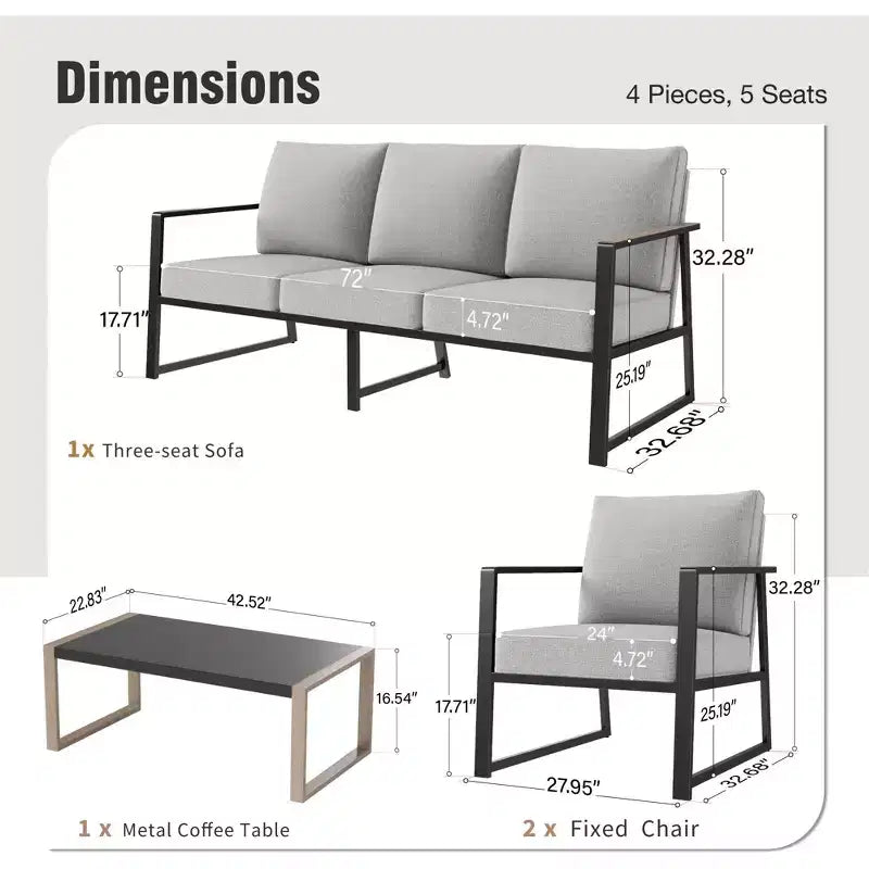 Ensemble de conversation d'extérieur moderne Captiva Designs avec cadre en métal et table basse pour patio