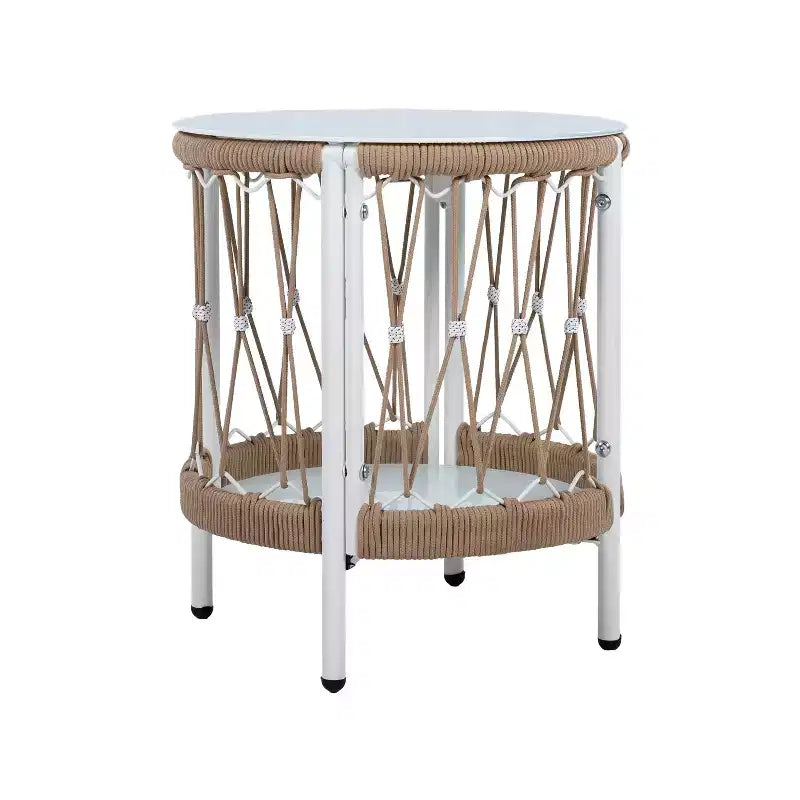 Christopher Knight Home Delphine Bohemian Set da Salotto da Esterno a 3 Pezzi in Corda Intrecciata a Mano con Tavolino con Piano in Vetro