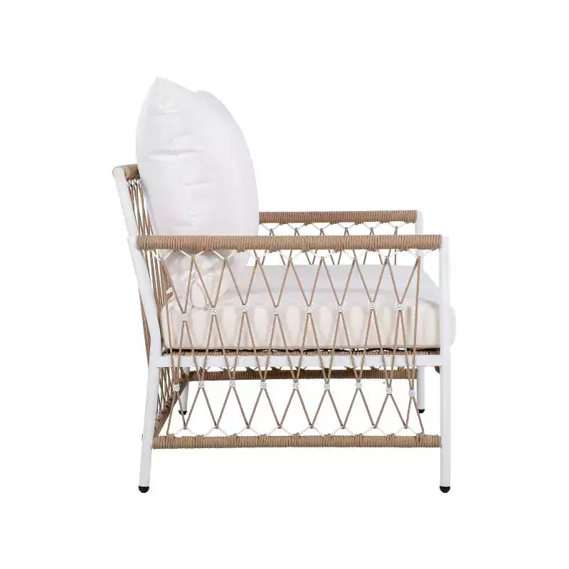 Christopher Knight Home Delphine Bohemian Set da Salotto da Esterno a 3 Pezzi in Corda Intrecciata a Mano con Tavolino con Piano in Vetro