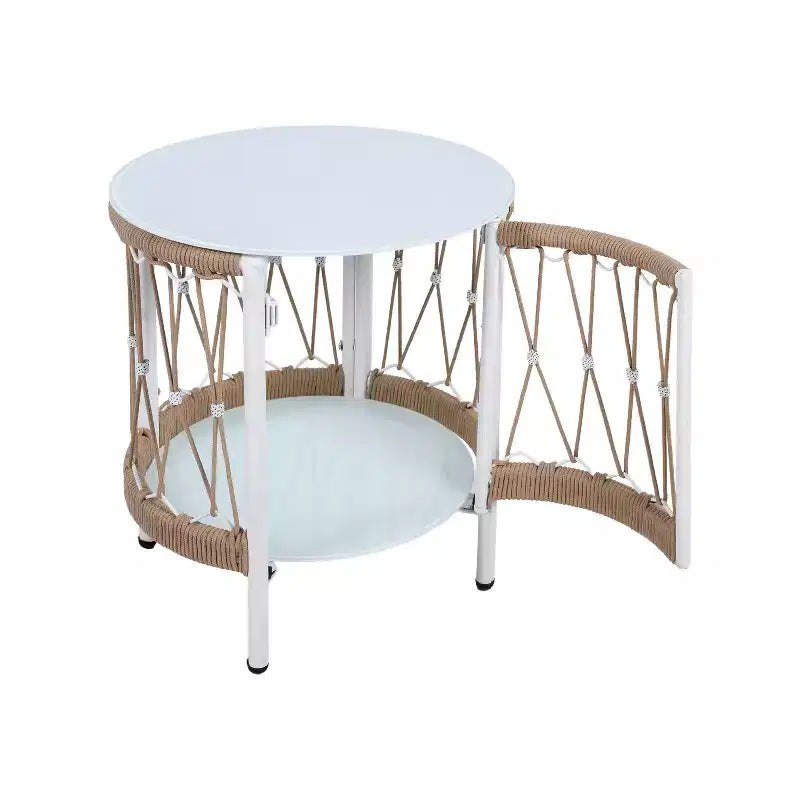 Christopher Knight Home Delphine Bohemian Set da Salotto da Esterno a 3 Pezzi in Corda Intrecciata a Mano con Tavolino con Piano in Vetro