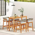 Costway 5 PCS Patio Counter Height Bar Set with 4 Cushioned Barstools Curved Rattan Back