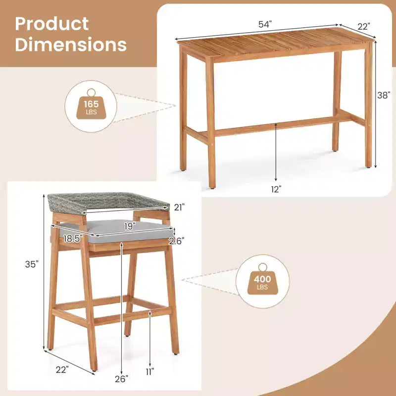 Set da bar da esterno Costway 5 pezzi con 4 sgabelli imbottiti e schienale in rattan curvo