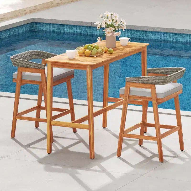 Set da bar da esterno Costway 5 pezzi con 4 sgabelli imbottiti e schienale in rattan curvo