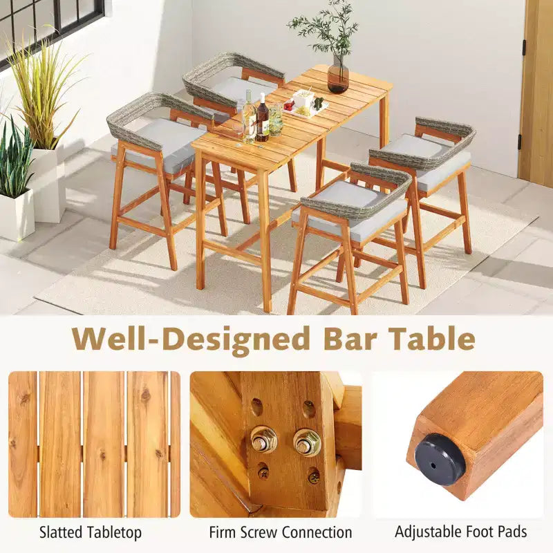 Set da bar da esterno Costway 5 pezzi con 4 sgabelli imbottiti e schienale in rattan curvo