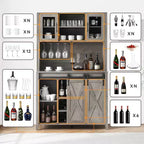 Mobile credenza da bar TROPOW 70'' con vetrinetta superiore, armadietto da caffè alto con ante scorrevoli a granaio, portabottiglie e calici, mobile bar stile farmhouse