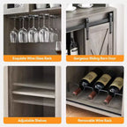 Mobile credenza da bar TROPOW 70'' con vetrinetta superiore, armadietto da caffè alto con ante scorrevoli a granaio, portabottiglie e calici, mobile bar stile farmhouse