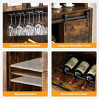 Mobile credenza da bar TROPOW 70'' con vetrinetta superiore, armadietto da caffè alto con ante scorrevoli a granaio, portabottiglie e calici, mobile bar stile farmhouse