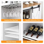Mobile credenza da bar TROPOW 70'' con vetrinetta superiore, armadietto da caffè alto con ante scorrevoli a granaio, portabottiglie e calici, mobile bar stile farmhouse