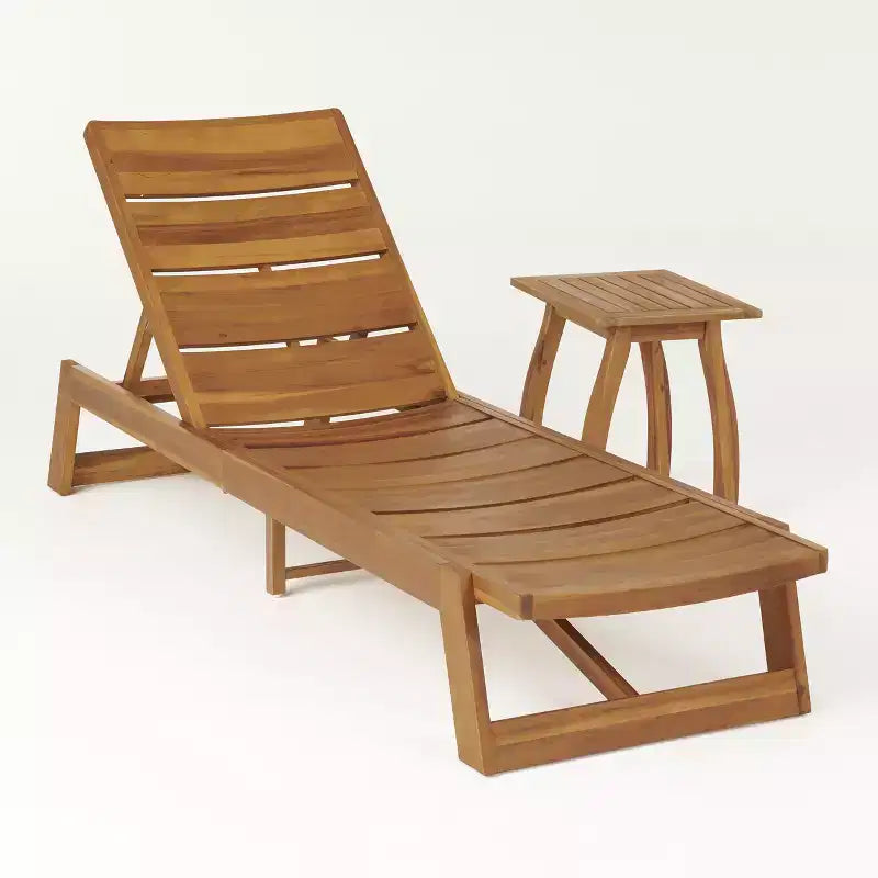 Christopher Knight Home Bruce Set Sdraio Regolabile da Esterno in Legno di Acacia con Tavolino e Design a Doghe