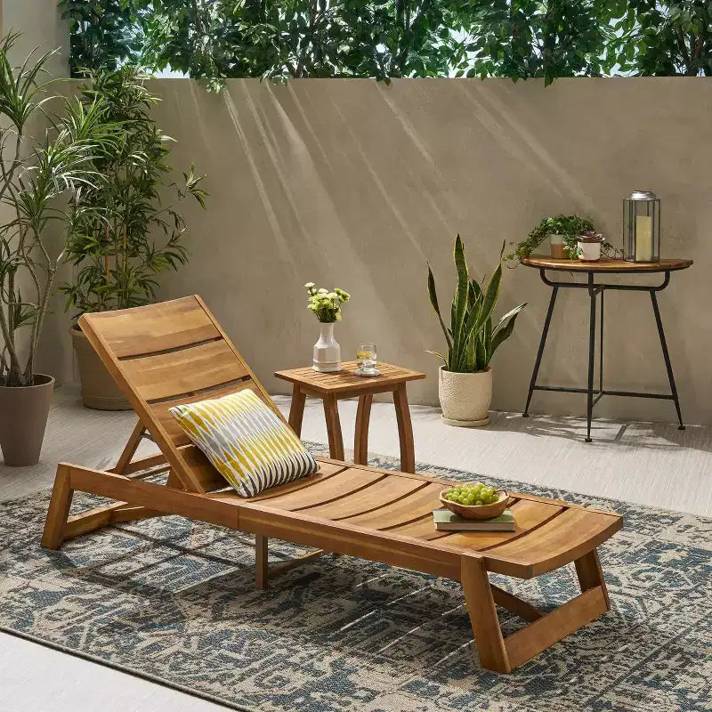 Christopher Knight Home Bruce — Ensemble table et chaise longue réglable d'extérieur en bois d'acacia avec lattes