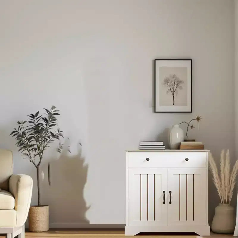 Madia da 74,9 cm con ripiani regolabili, versatile credenza/mobile bar bianco in legno con ante per sala da pranzo e dispensa cucina