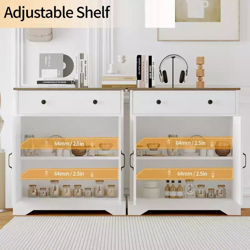 Madia da 74,9 cm con ripiani regolabili, versatile credenza/mobile bar bianco in legno con ante per sala da pranzo e dispensa cucina