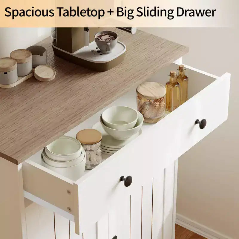 Madia da 74,9 cm con ripiani regolabili, versatile credenza/mobile bar bianco in legno con ante per sala da pranzo e dispensa cucina
