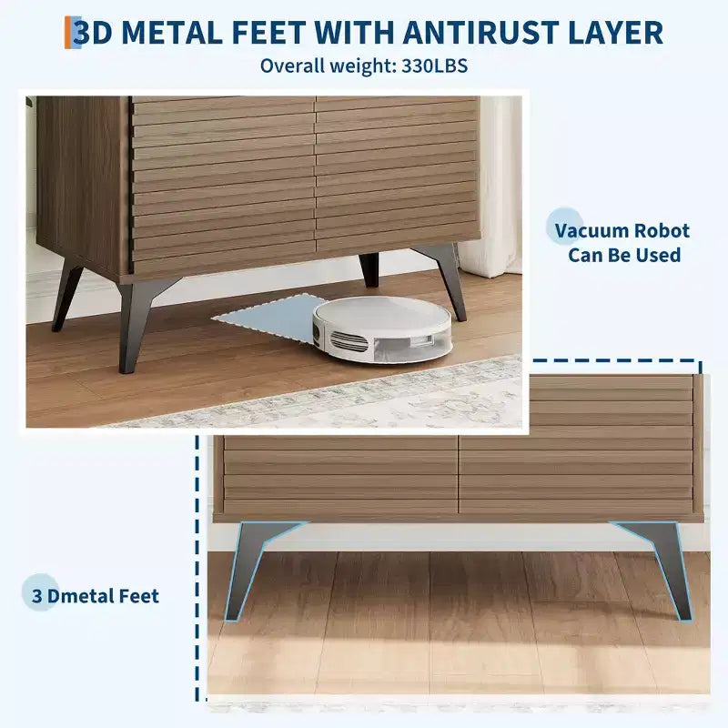 Armadietto a giorno scanalato, Credenza a buffet con contenitore,