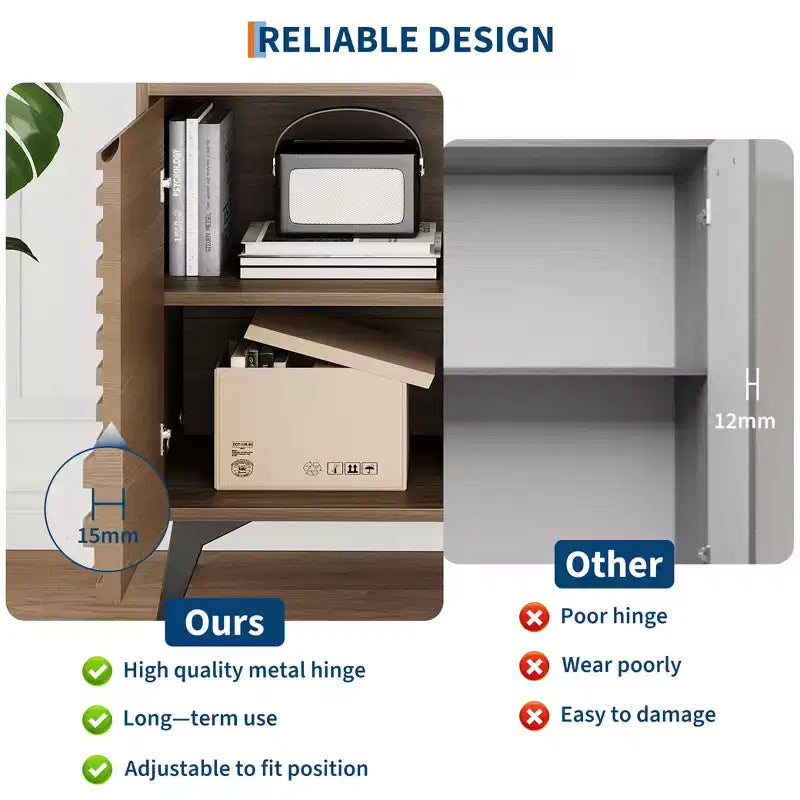 Armadietto a giorno scanalato, Credenza a buffet con contenitore,