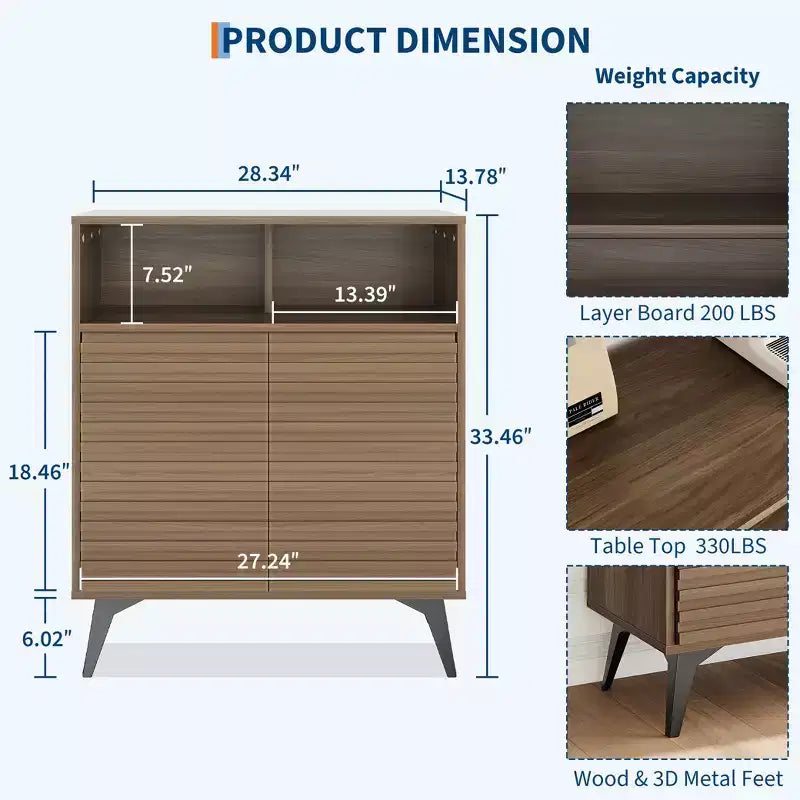 Armadietto a giorno scanalato, Credenza a buffet con contenitore,