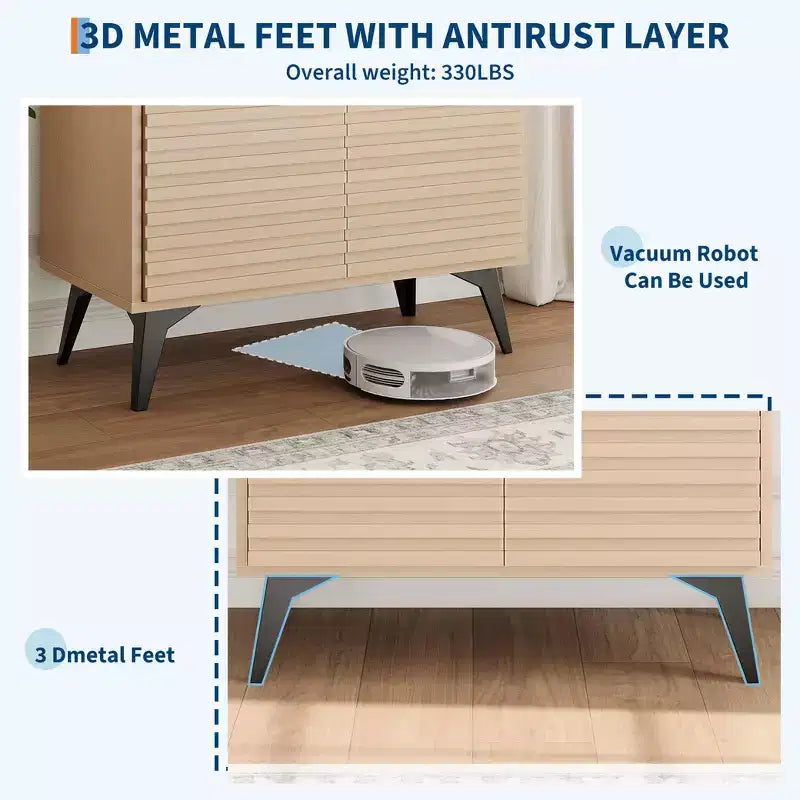 Armadietto a giorno scanalato, Credenza a buffet con contenitore,