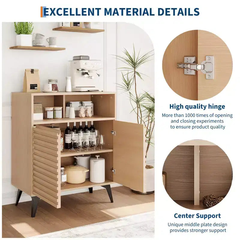 Armadietto a giorno scanalato, Credenza a buffet con contenitore,