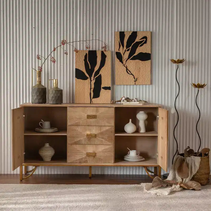 Buffet/bahut en bois Kipling GDFStudio à 3 tiroirs et 2 étagères – 151 cm