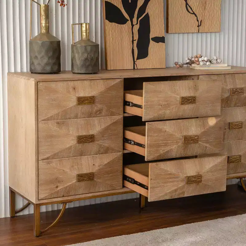 Buffet/bahut en bois Kipling GDFStudio à 3 tiroirs et 2 étagères – 151 cm