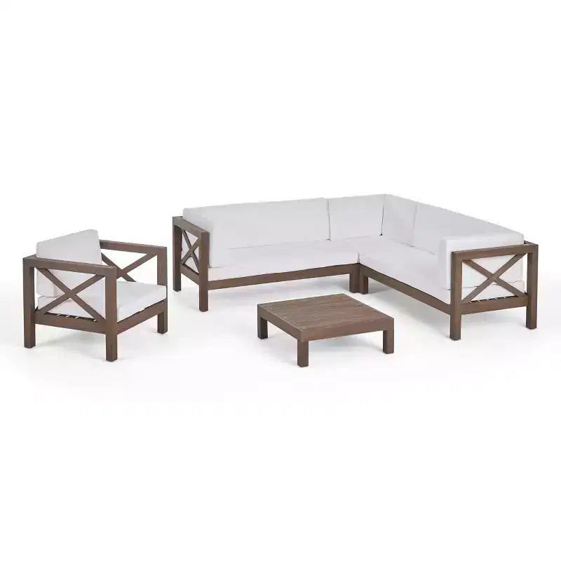 Christopher Knight Home George, set sezionale da esterno da 5 pezzi in legno di acacia, con tavolino da caffè e cuscini