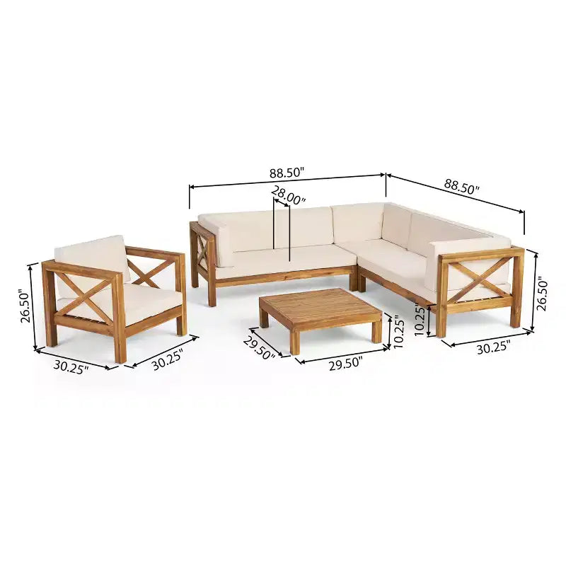 Christopher Knight Home George, set sezionale da esterno da 5 pezzi in legno di acacia, con tavolino da caffè e cuscini
