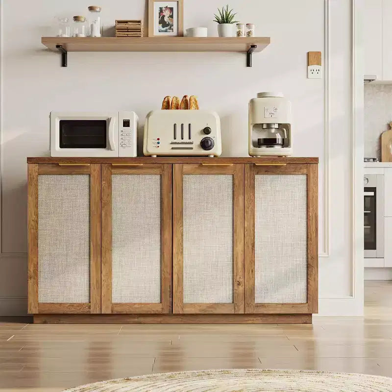 Hommpa 55 4-Door Rattan Buffet Sideboard Cabinet Multipurpose Dining Room Organizer