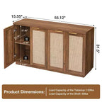 Hommpa Credenza a 4 ante in rattan da 55", armadio multiuso per sala da pranzo