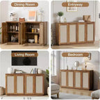 Hommpa Credenza a 4 ante in rattan da 55", armadio multiuso per sala da pranzo