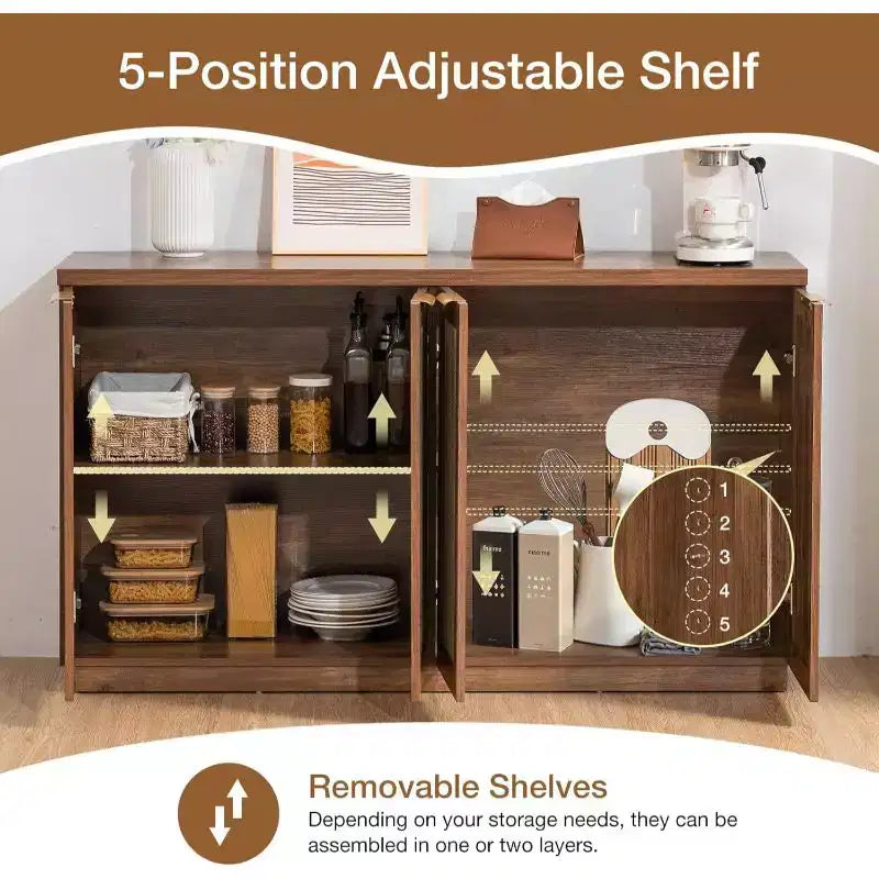 Hommpa Credenza a 4 ante in rattan da 55", armadio multiuso per sala da pranzo
