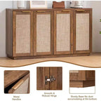 Hommpa Credenza a 4 ante in rattan da 55", armadio multiuso per sala da pranzo
