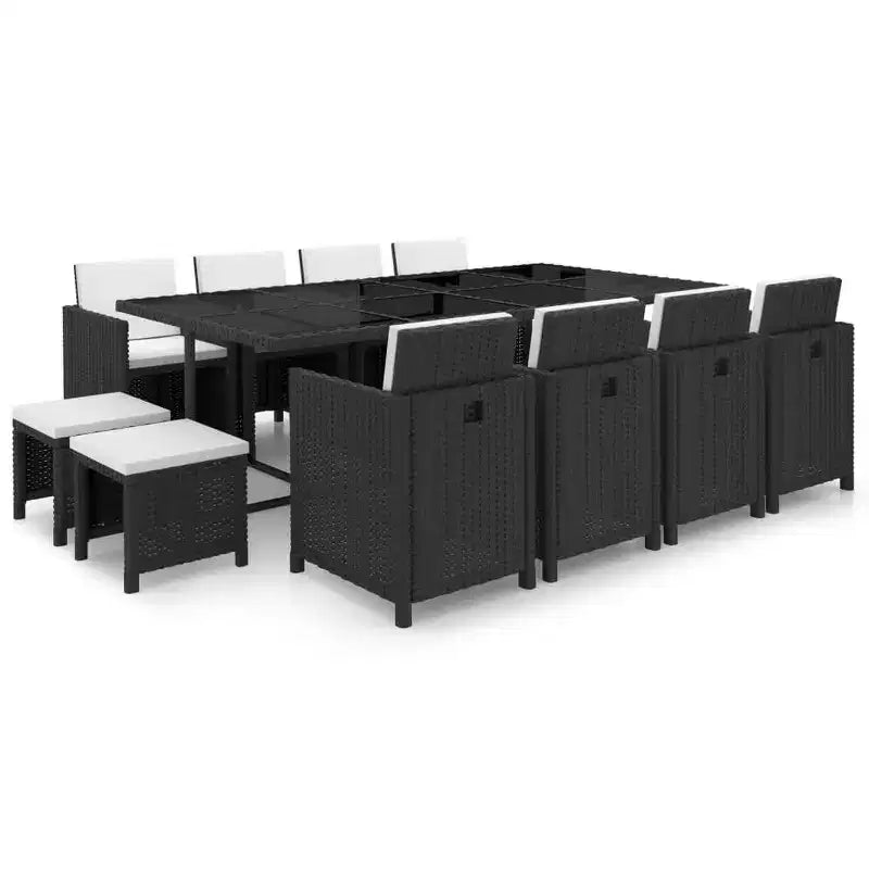 vidaXL Set da pranzo da esterno 13 pz. con cuscini in polyrattan nero