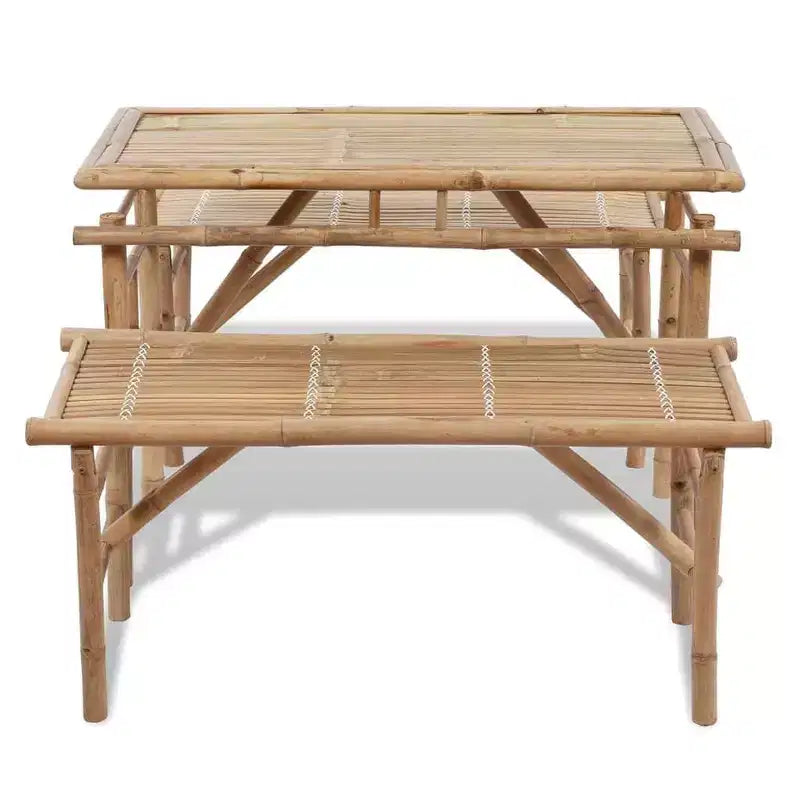 vidaXL Set Panca Tavolo da Picnic in Bambù 3 Pezzi - Mobili Pieghevoli da Esterno per Giardino della Birra/Patio - Tavolo e Panche da Pranzo Rettangolari Marroni