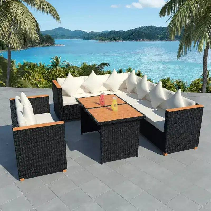 vidaXL Set Mobili da Giardino Set da 5 Pezzi in Polyrattan Nero e Bianco Crema