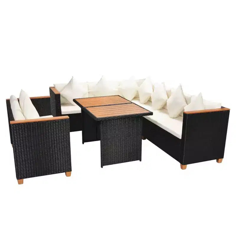 vidaXL Set Mobili da Giardino Set da 5 Pezzi in Polyrattan Nero e Bianco Crema