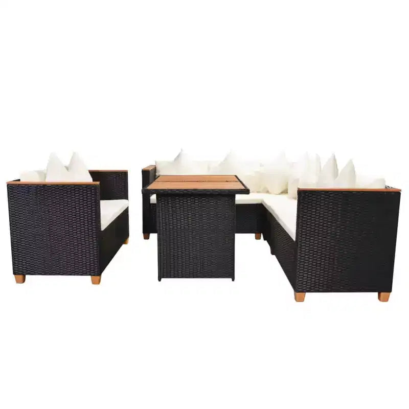 vidaXL Set Mobili da Giardino Set da 5 Pezzi in Polyrattan Nero e Bianco Crema