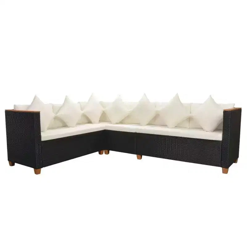 vidaXL Set Mobili da Giardino Set da 5 Pezzi in Polyrattan Nero e Bianco Crema