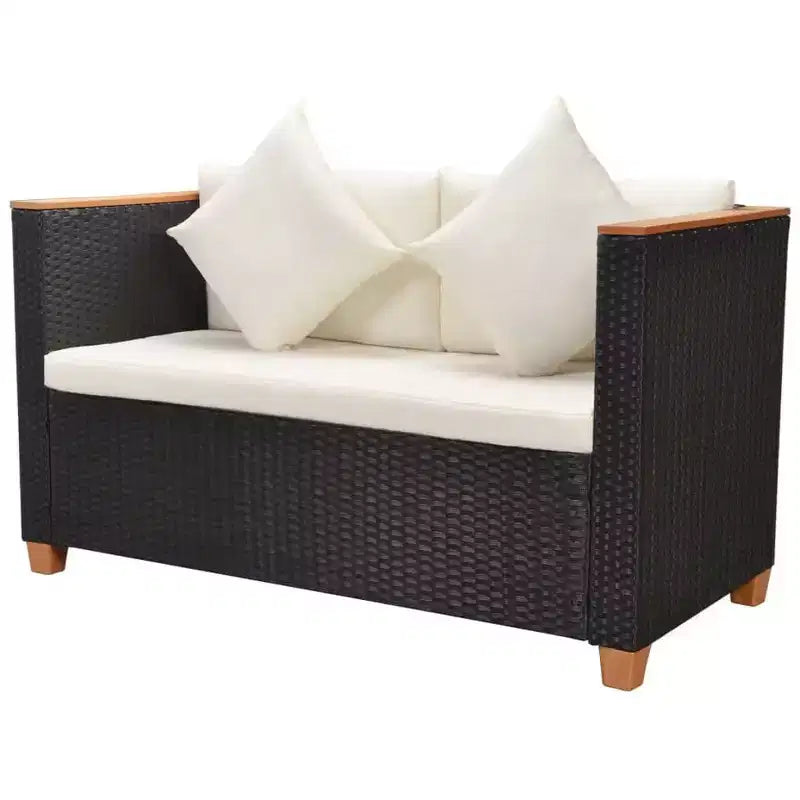 vidaXL Set Mobili da Giardino Set da 5 Pezzi in Polyrattan Nero e Bianco Crema