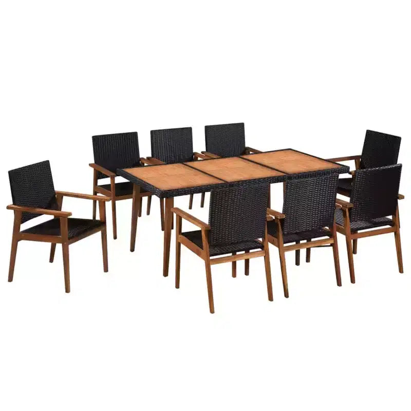 vidaXL Set da pranzo da esterno 9 pezzi in polyrattan - Nero e marrone - Include un grande tavolo da pranzo e 8 sedie - Arredamento da patio in stile retrò