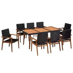 vidaXL Set da pranzo da esterno 9 pezzi in polyrattan - Nero e marrone - Include un grande tavolo da pranzo e 8 sedie - Arredamento da patio in stile retrò