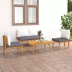 vidaXL 4-Piece Patio Lounge Set - Solid Acacia Wood Outdoor Furniture with Cushions and Coffee Table for Garden, Terrace, Patio.