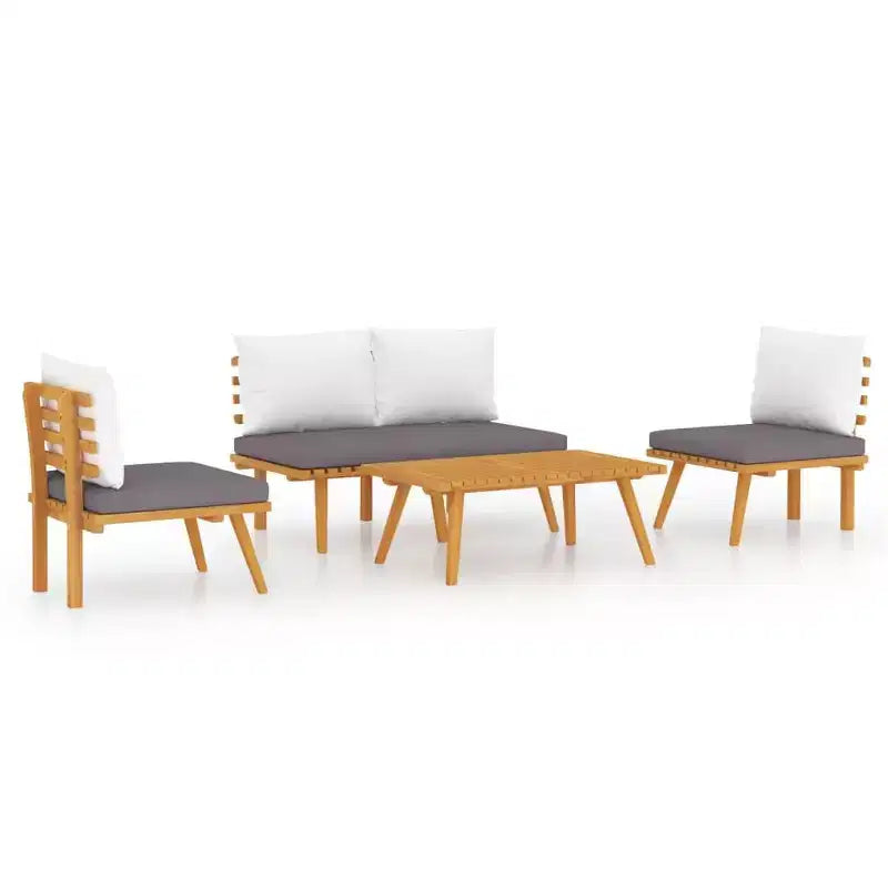 vidaXL Set Lounge da Esterno 4 pz - Mobili da Giardino in Legno Massello di Acacia con Cuscini e Tavolino da Caffè per Giardino, Terrazza, Patio.