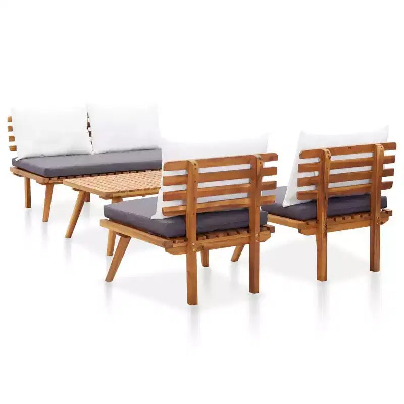 vidaXL Set Lounge da Esterno 4 pz - Mobili da Giardino in Legno Massello di Acacia con Cuscini e Tavolino da Caffè per Giardino, Terrazza, Patio.