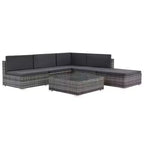 vidaXL Set Divani da Giardino - Set Divano Sezionale a 6 Pezzi in Poly Rattan Grigio con Tavolino e Ottomana - Comoda Seduta da Esterno con Cuscini