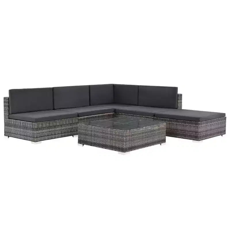 vidaXL Set Divani da Giardino - Set Divano Sezionale a 6 Pezzi in Poly Rattan Grigio con Tavolino e Ottomana - Comoda Seduta da Esterno con Cuscini
