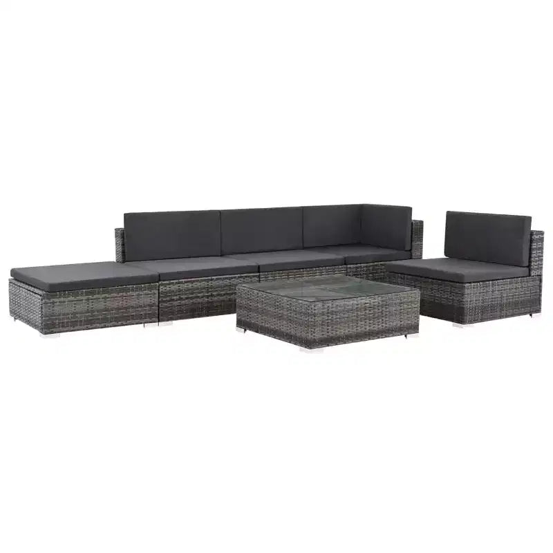 vidaXL Set Divani da Giardino - Set Divano Sezionale a 6 Pezzi in Poly Rattan Grigio con Tavolino e Ottomana - Comoda Seduta da Esterno con Cuscini