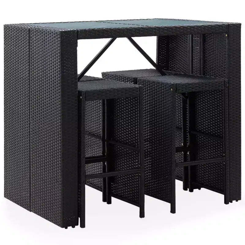 vidaXL Set da Bar da Esterno 5 Pezzi - Rattan Sintetico e Vetro Nero - Include Cuscini Confortevoli - Facile da Montare - Adatto per Esterni