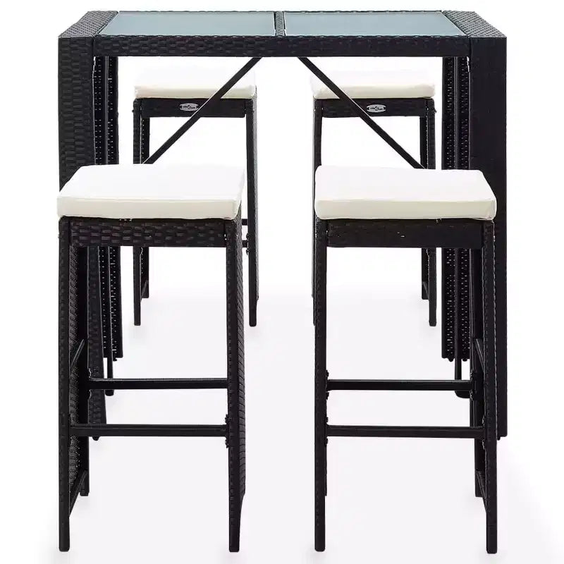 vidaXL Set da Bar da Esterno 5 Pezzi - Rattan Sintetico e Vetro Nero - Include Cuscini Confortevoli - Facile da Montare - Adatto per Esterni