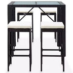 vidaXL Set da Bar da Esterno 5 Pezzi - Rattan Sintetico e Vetro Nero - Include Cuscini Confortevoli - Facile da Montare - Adatto per Esterni