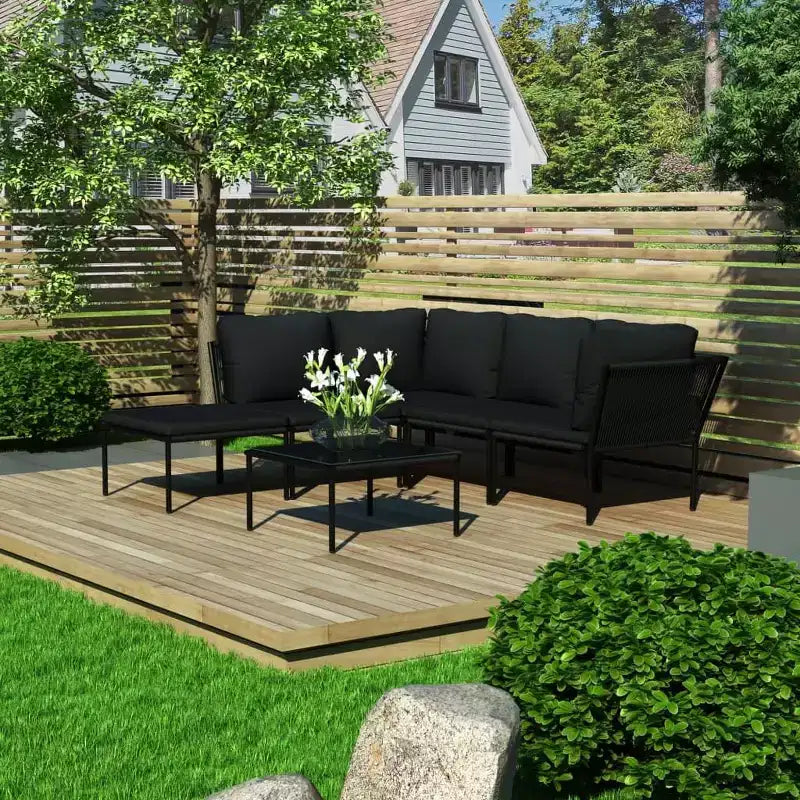 vidaXL Set Lounge da Esterno a 6 Pezzi con Cuscini - Set di Mobili Modulari Neri in PVC con Telaio in Acciaio - Ideale per Giardino, Patio e Spazi Esterni